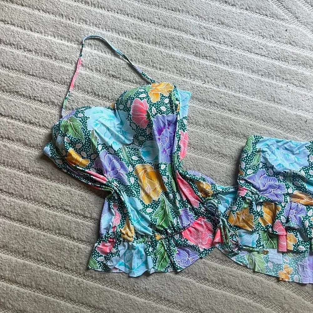 Cremieux multicolored floral print bikini set size Large Beach Tropical Swimwear